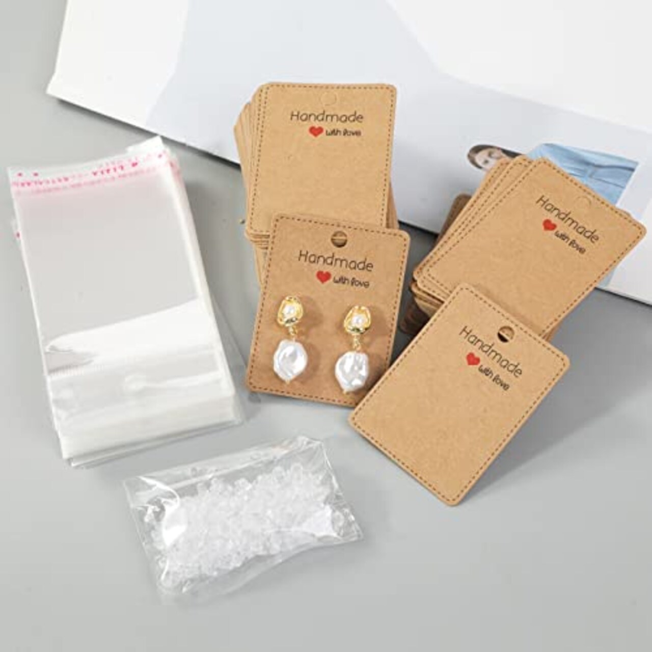 150 Pack Earring Cards for Jewelry Packaging DIY Earrings Holder Display Card with Bag for Studs Selling (Brown(Earring Card), 5x6.5cm)